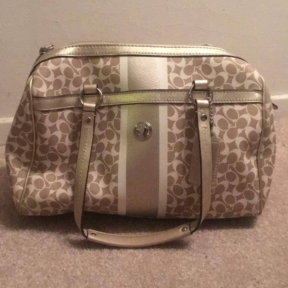 Coach tan and white handbag